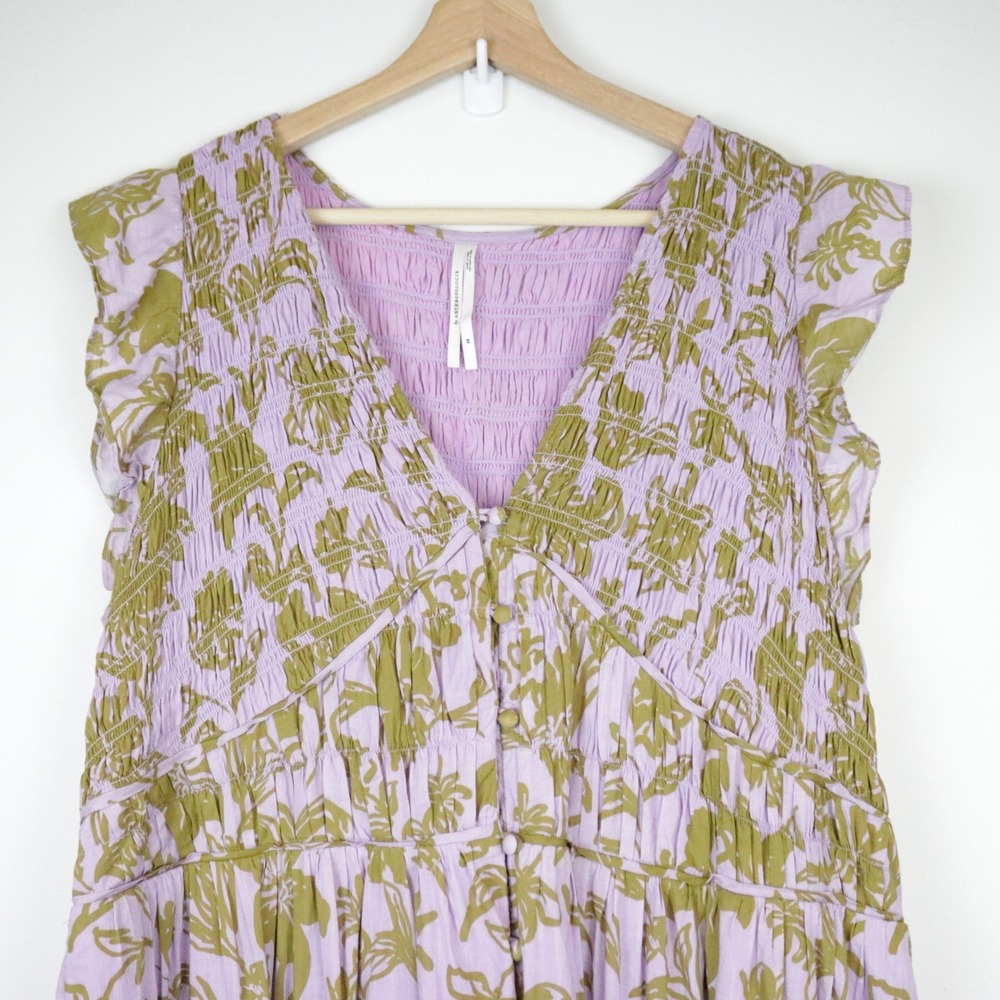 Anthropologie The Peregrine Midi Dress 2X Mauve Floral Smocked Tiered - Picture 5 of 10